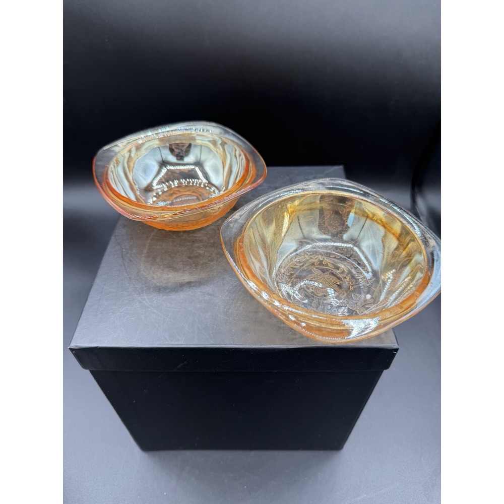 ✨Jeannette Glass Iridescent Floragold "Louisa" Square Berry/Dessert Bowls – 2 pc